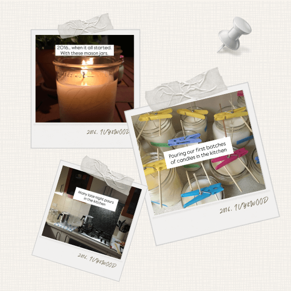 IVY & WOOD 品牌起點：2016 年 Jess 在布里斯本廚房台面手工灌製香氛蠟燭，展示職人手作的純粹真心。